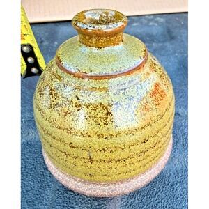 Signed Studio Art Pottery Vase J Mills 1984 Green Drip Glaze Handmade